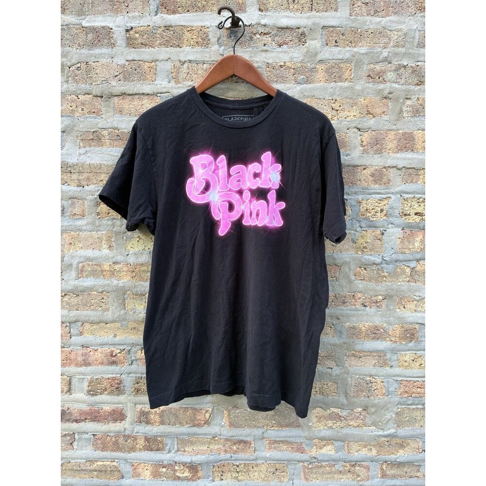 BLACKPINK Logo Graphic Print Men's Black Knit Cotton T-shirt Size L